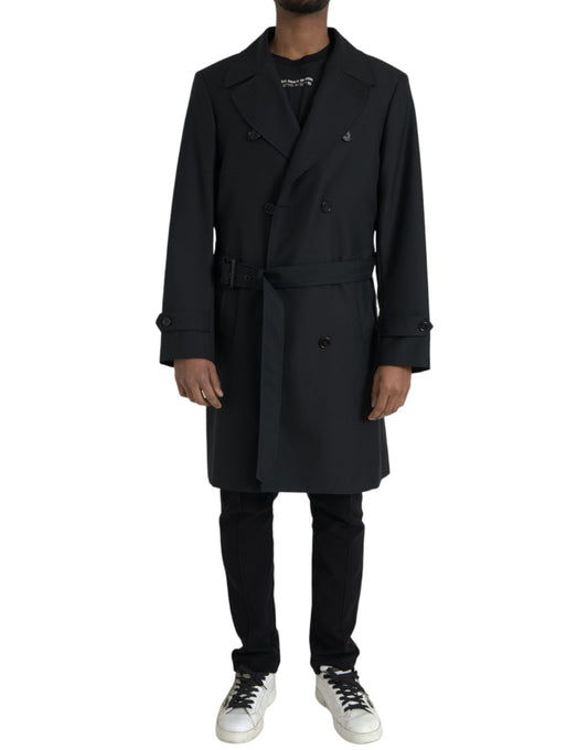 Dolce & Gabbana Black Double Breasted Trench Coat Jacket Dolce & Gabbana