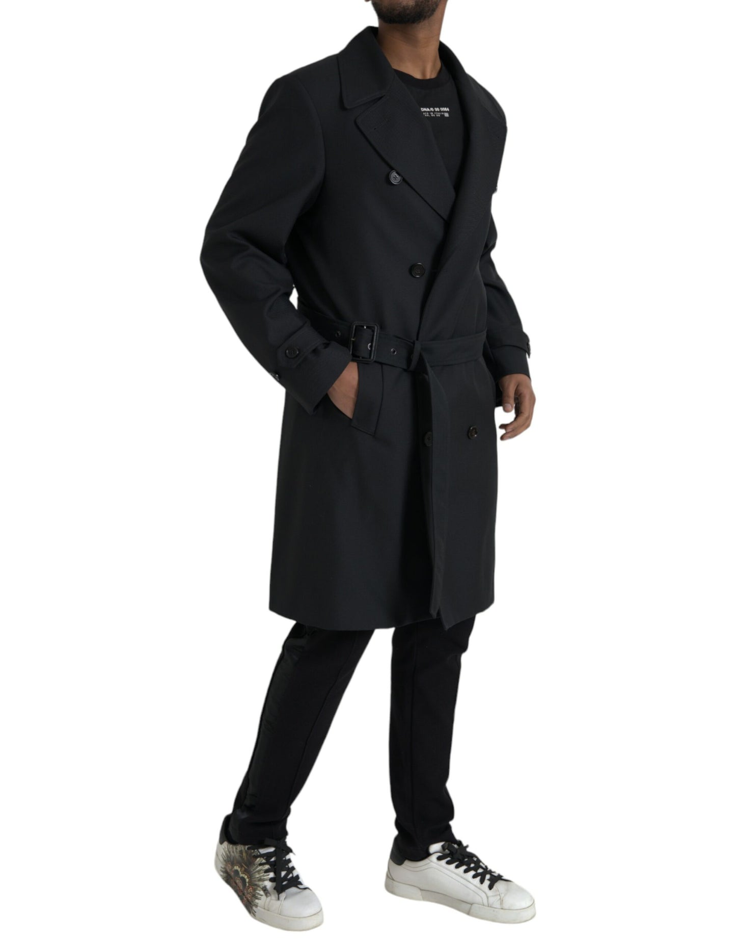 Dolce & Gabbana Black Double Breasted Trench Coat Jacket Dolce & Gabbana