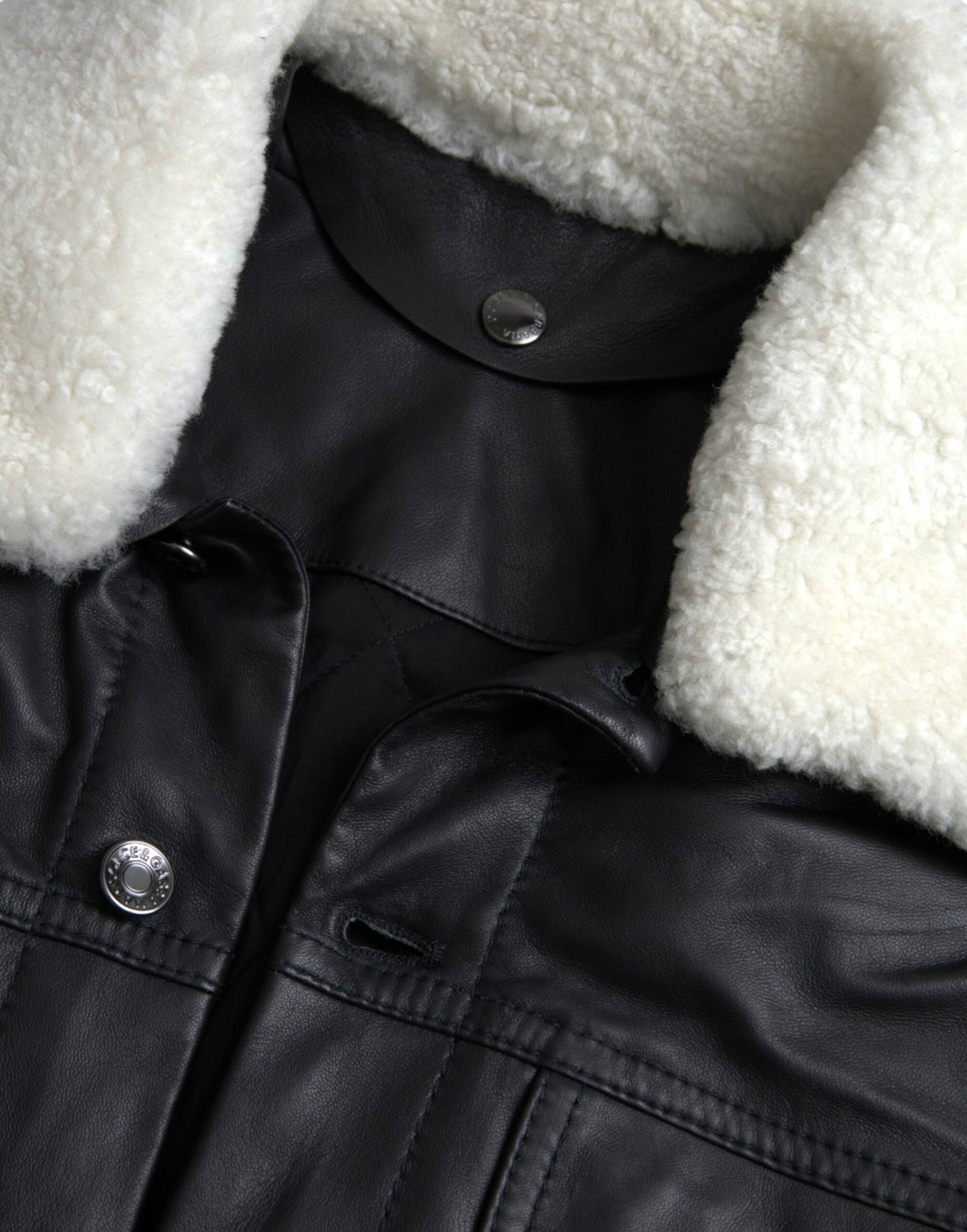 Dolce & Gabbana Black Leather Fur Collar Biker Coat Jacket Dolce & Gabbana