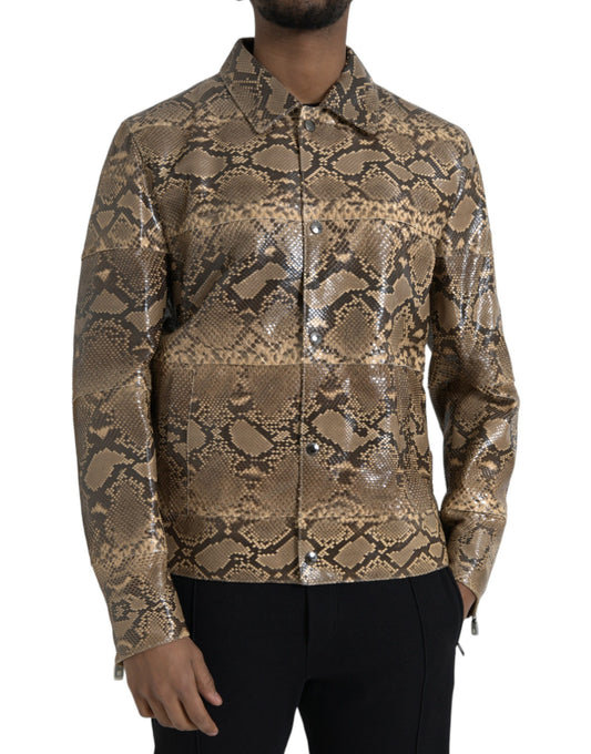 Dolce & Gabbana Beige Exotic Leather Biker Blouson Jacket Dolce & Gabbana