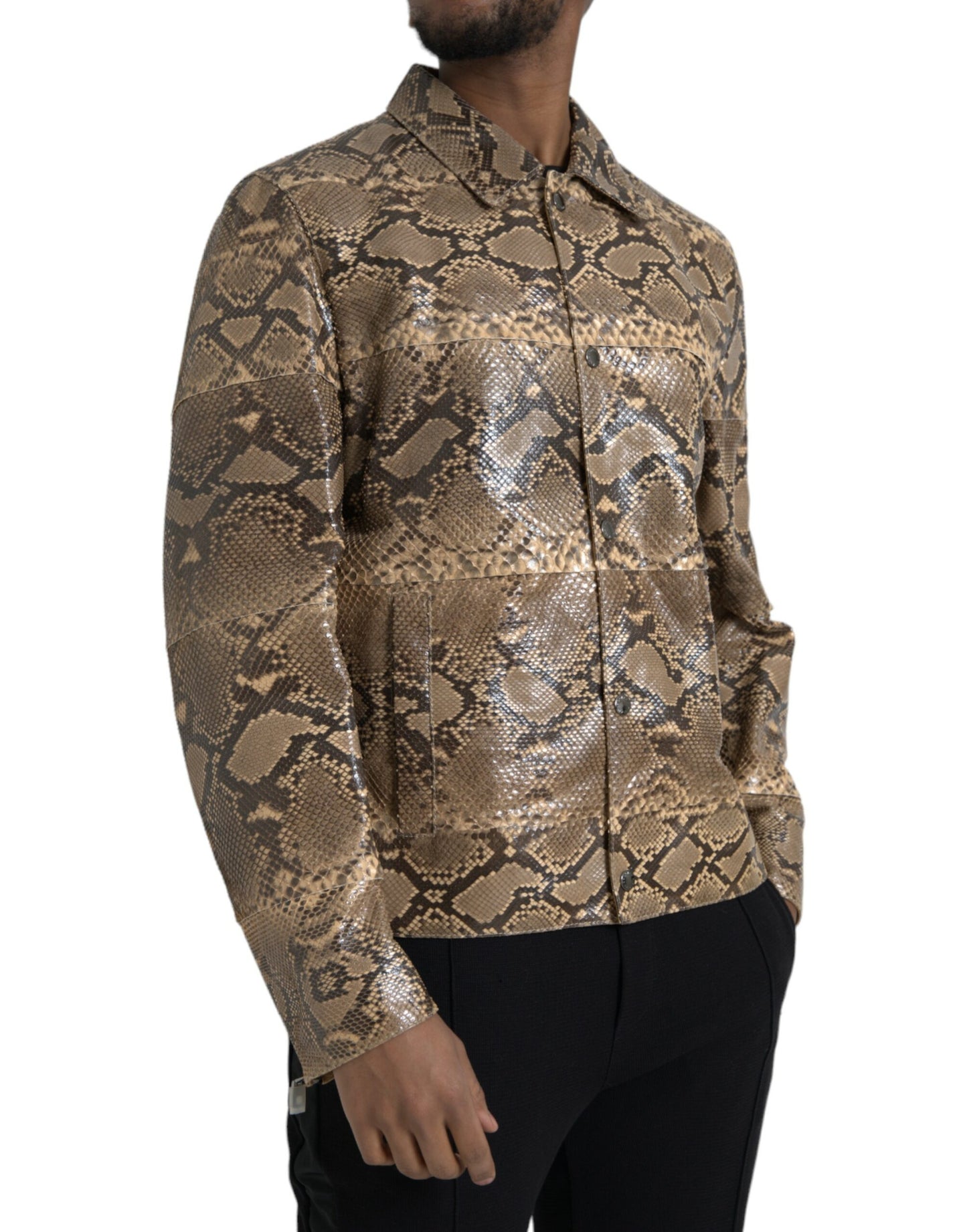 Dolce & Gabbana Beige Exotic Leather Biker Blouson Jacket Dolce & Gabbana