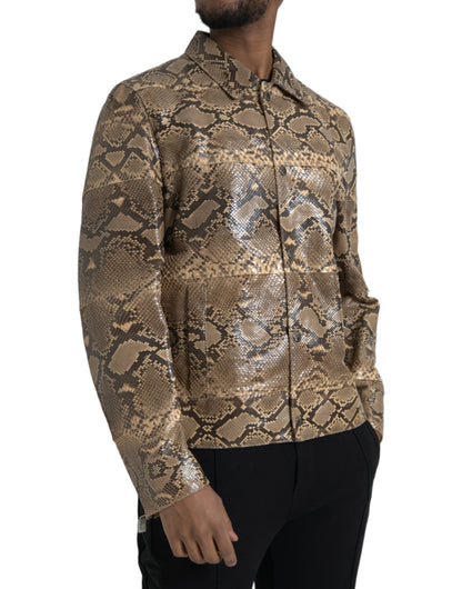 Dolce & Gabbana Beige Exotic Leather Biker Blouson Jacket Dolce & Gabbana