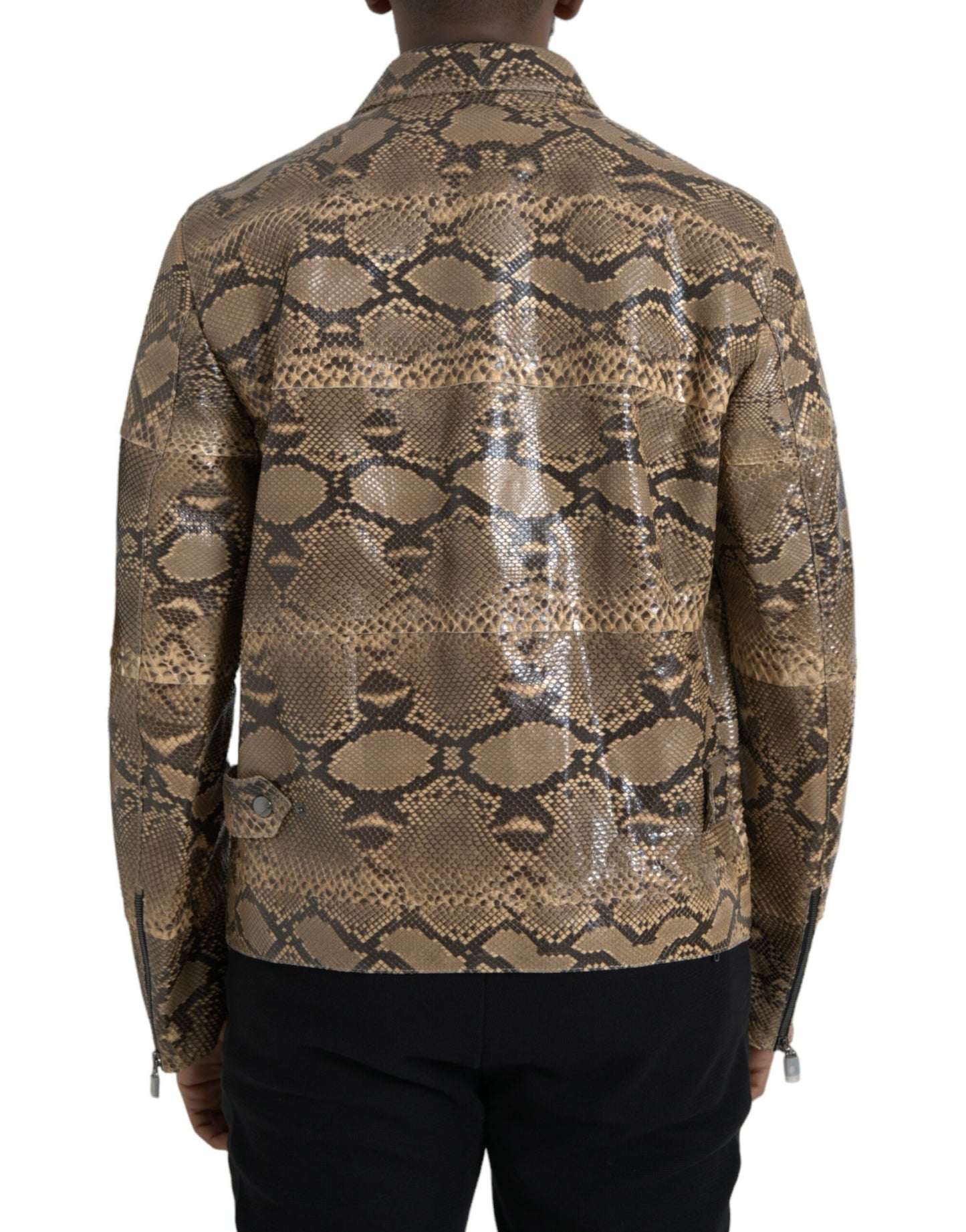 Dolce & Gabbana Beige Exotic Leather Biker Blouson Jacket Dolce & Gabbana