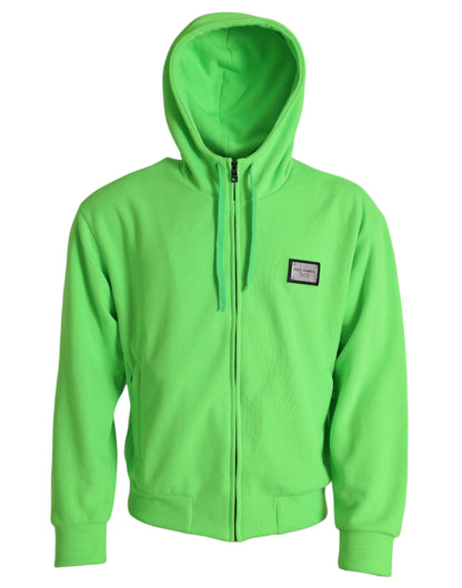 Dolce & Gabbana Neon Green Hooded Full Zip Top Sweater Dolce & Gabbana