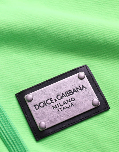 Dolce & Gabbana Neon Green Hooded Full Zip Top Sweater Dolce & Gabbana