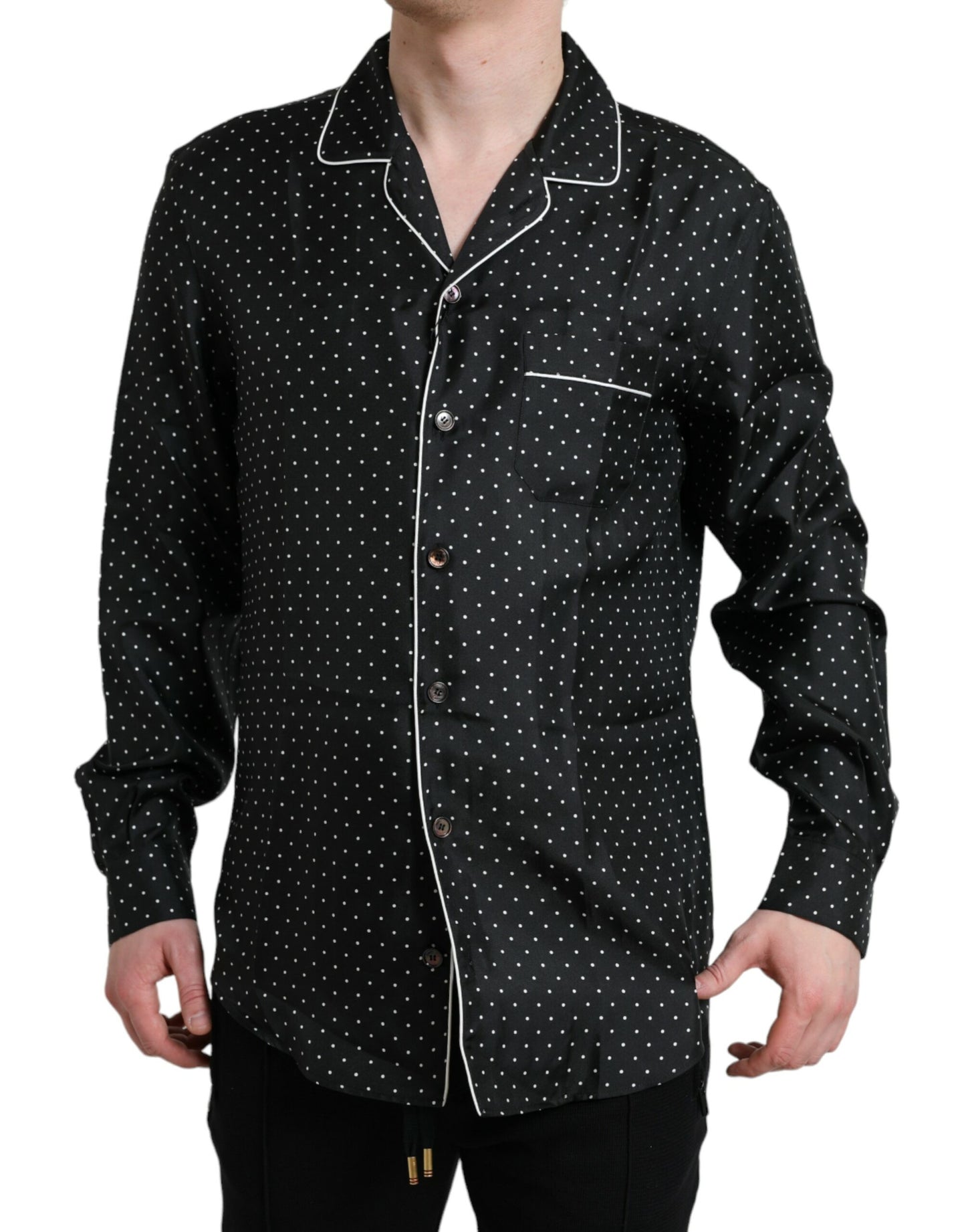 Dolce & Gabbana Black Polka Dot Silk Long Sleeve Shirt Dolce & Gabbana