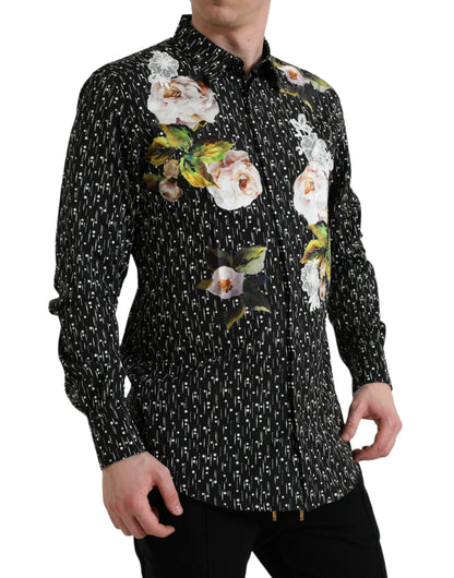 Dolce & Gabbana Black Floral Men Formal Dress GOLD Shirt Dolce & Gabbana