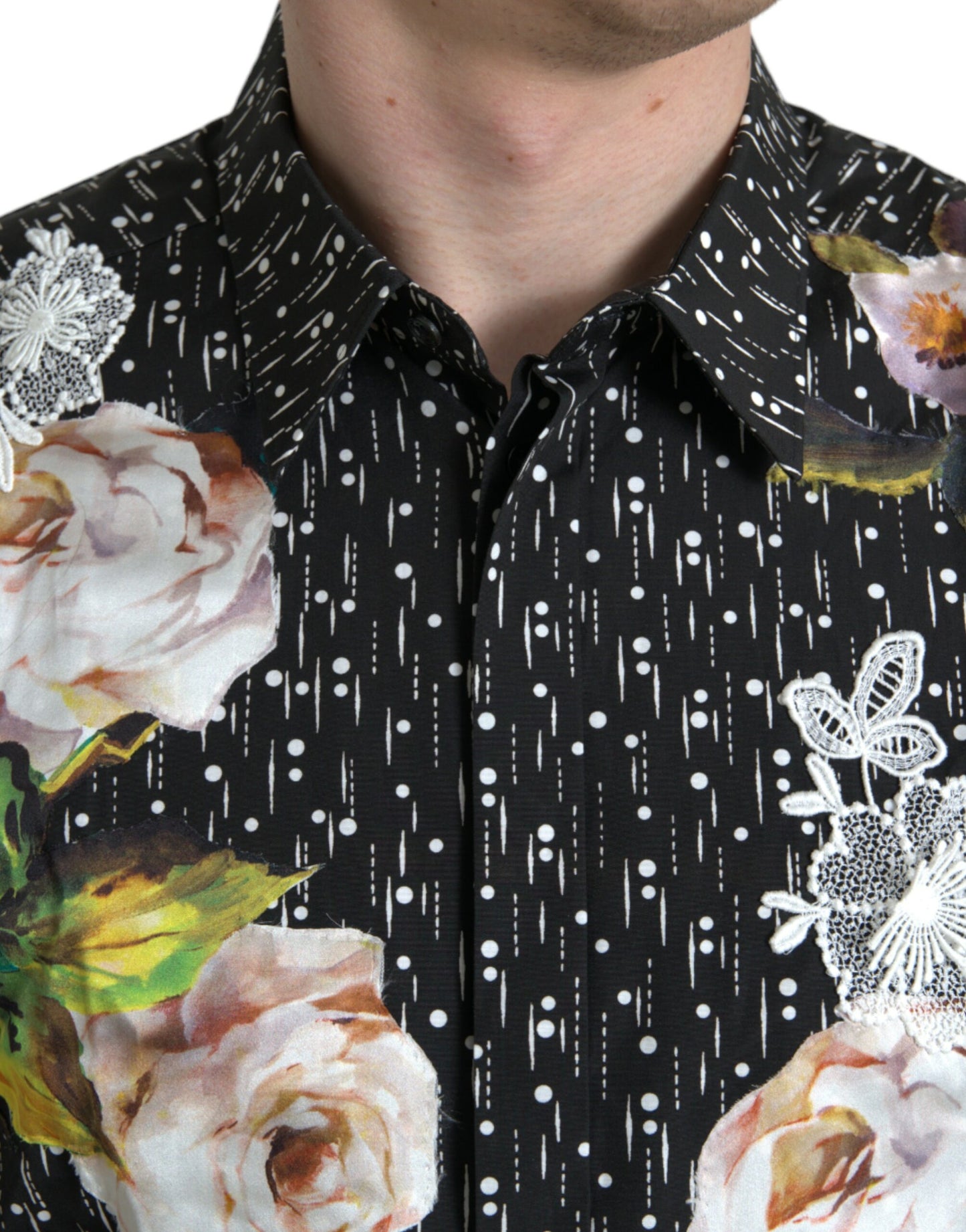 Dolce & Gabbana Black Floral Men Formal Dress GOLD Shirt Dolce & Gabbana