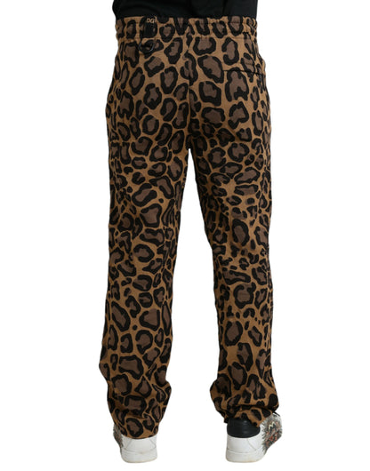 Dolce & Gabbana Brown Leopard Print Polyester Jogger Pants Dolce & Gabbana