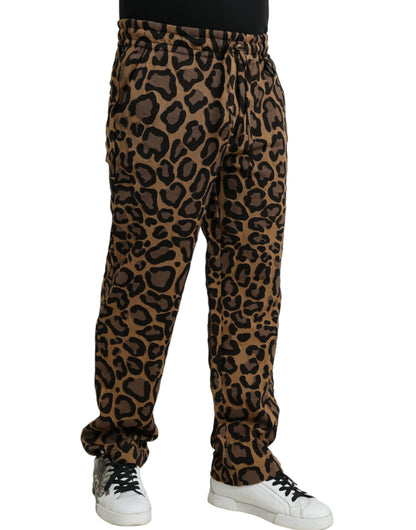 Dolce & Gabbana Brown Leopard Print Polyester Jogger Pants Dolce & Gabbana