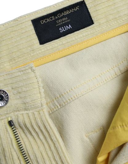 Dolce & Gabbana Yellow Corduroy Logo Plaque Skinny Denim Jeans Dolce & Gabbana