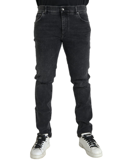 Dolce & Gabbana Gray Cotton Stretch Skinny Denim Logo Jeans Dolce & Gabbana