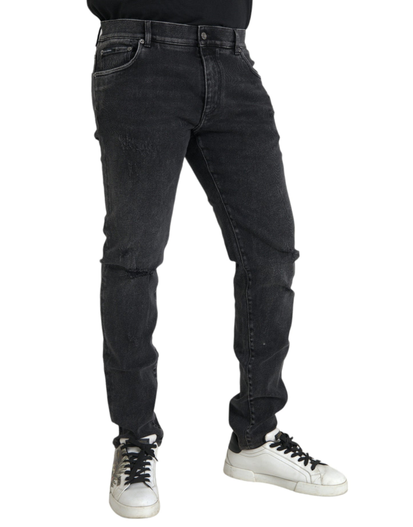 Dolce & Gabbana Gray Cotton Stretch Skinny Denim Logo Jeans Dolce & Gabbana