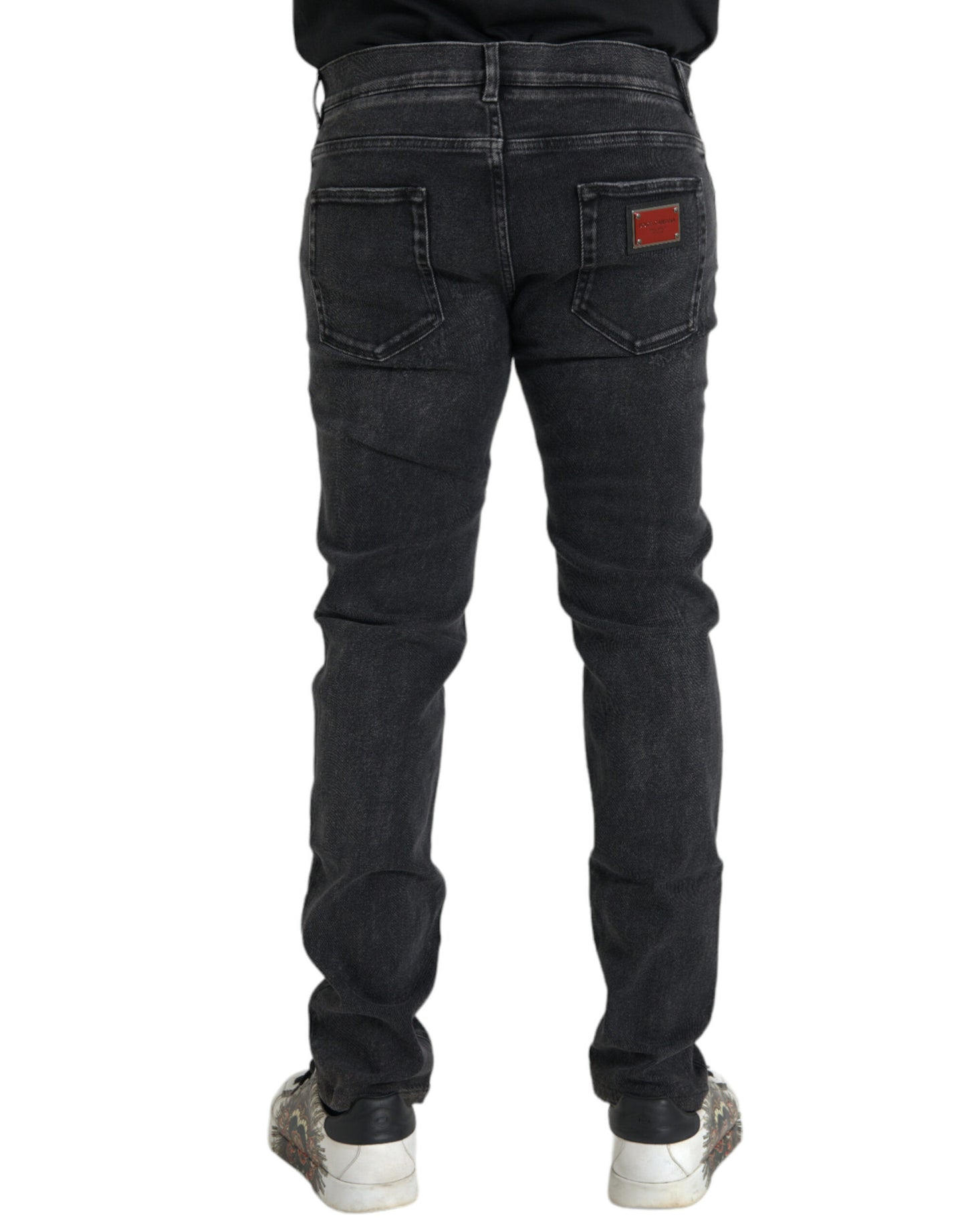 Dolce & Gabbana Gray Cotton Stretch Skinny Denim Logo Jeans Dolce & Gabbana