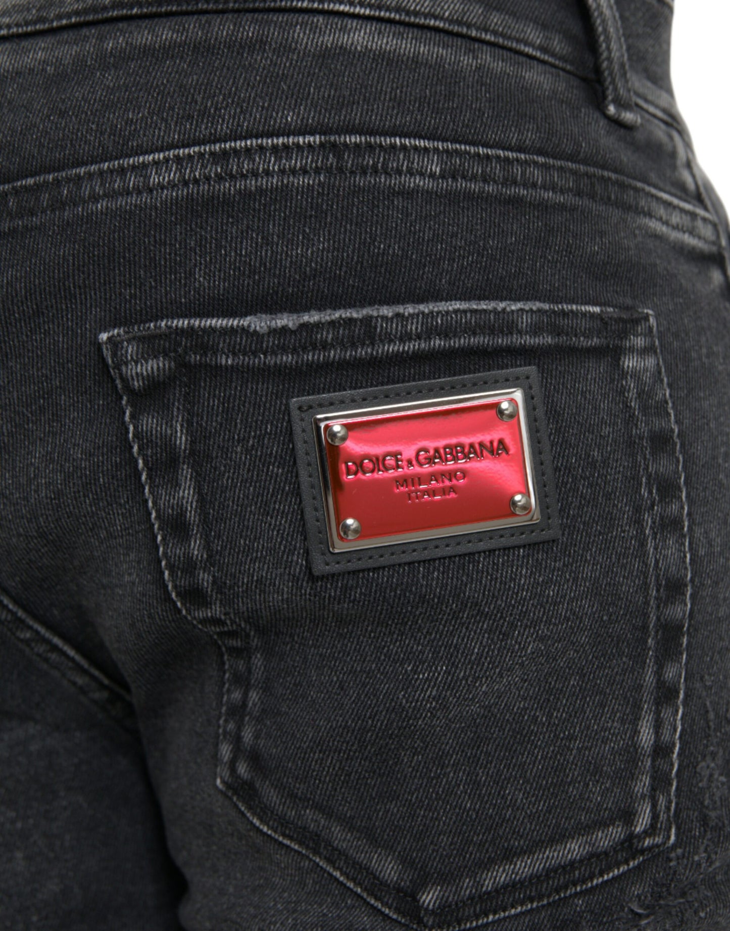 Dolce & Gabbana Gray Cotton Stretch Skinny Denim Logo Jeans Dolce & Gabbana