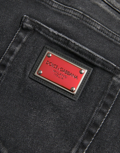 Dolce & Gabbana Gray Cotton Stretch Skinny Denim Logo Jeans Dolce & Gabbana