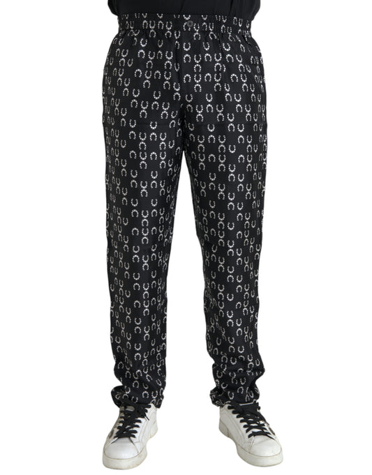 Dolce & Gabbana Black Horseshoe Print Silk Pants Dolce & Gabbana