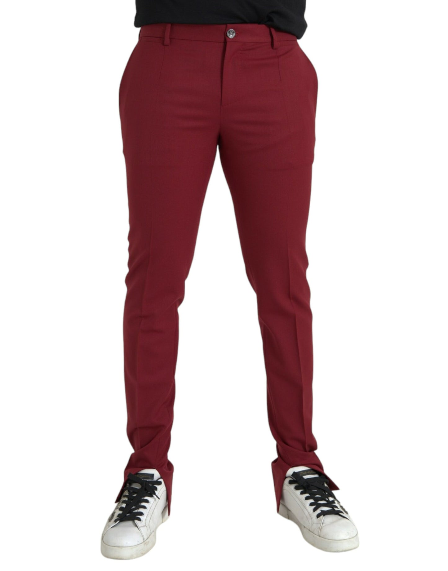 Dolce & Gabbana Red Wool Men Slim Fit Dress Pants Dolce & Gabbana