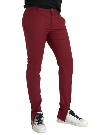 Dolce & Gabbana Red Wool Men Slim Fit Dress Pants Dolce & Gabbana