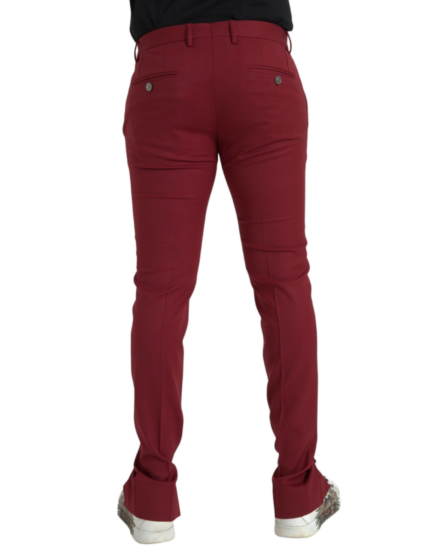 Dolce & Gabbana Red Wool Men Slim Fit Dress Pants Dolce & Gabbana