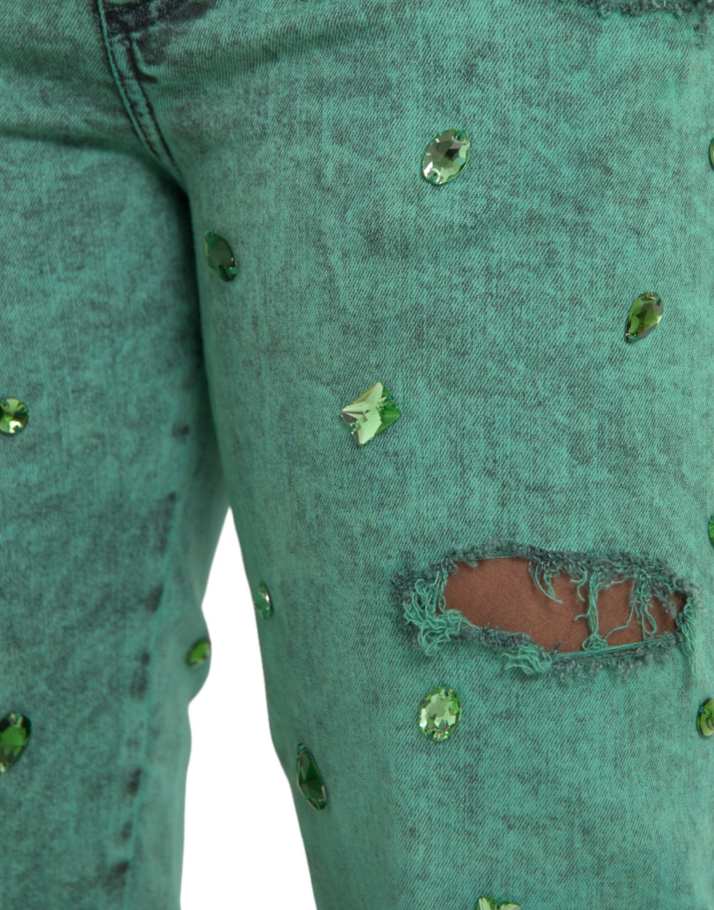 Dolce & Gabbana Green Crystals Cotton Stretch Slim Jeans Dolce & Gabbana