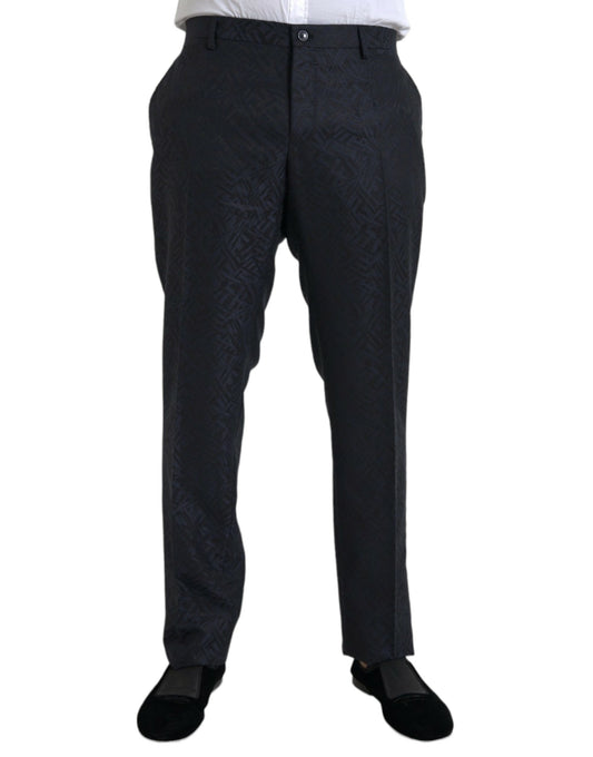 Dolce & Gabbana Blue Brocade Wool Skinny Men Dress Pants Dolce & Gabbana