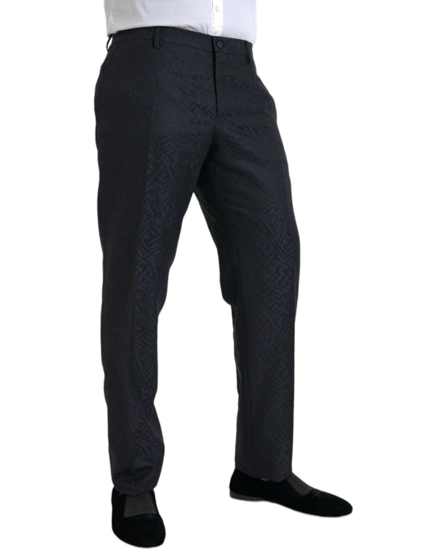 Dolce & Gabbana Blue Brocade Wool Skinny Men Dress Pants Dolce & Gabbana