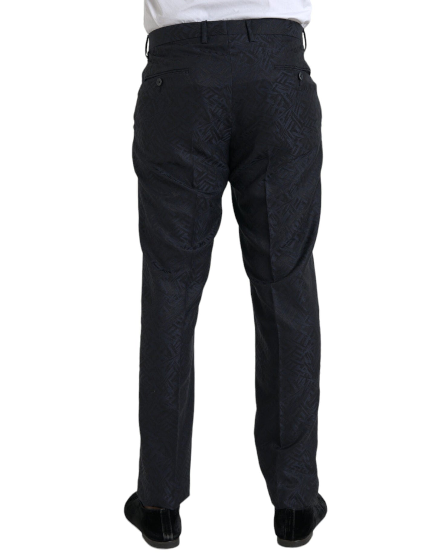 Dolce & Gabbana Blue Brocade Wool Skinny Men Dress Pants Dolce & Gabbana