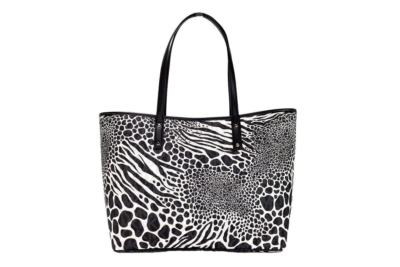 Michael Kors Carter Large Black Animal Print PVC Open Tote Shoulder Purse Bag Michael Kors