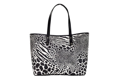 Michael Kors Carter Large Black Animal Print PVC Open Tote Shoulder Purse Bag Michael Kors