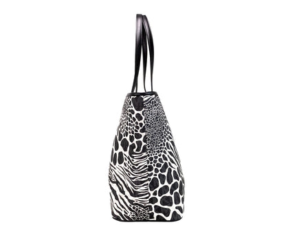 Michael Kors Carter Large Black Animal Print PVC Open Tote Shoulder Purse Bag Michael Kors