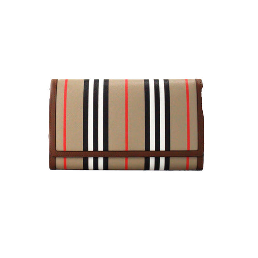 Burberry Hannah Icon Stripe Archive Tan E-Canvas Leather Wallet Crossbody Bag Burberry