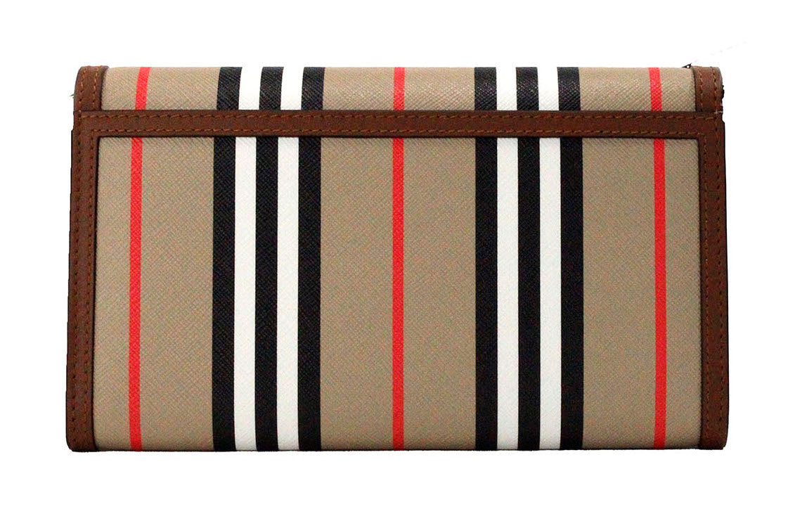 Burberry Hannah Icon Stripe Archive Tan E-Canvas Leather Wallet Crossbody Bag Burberry