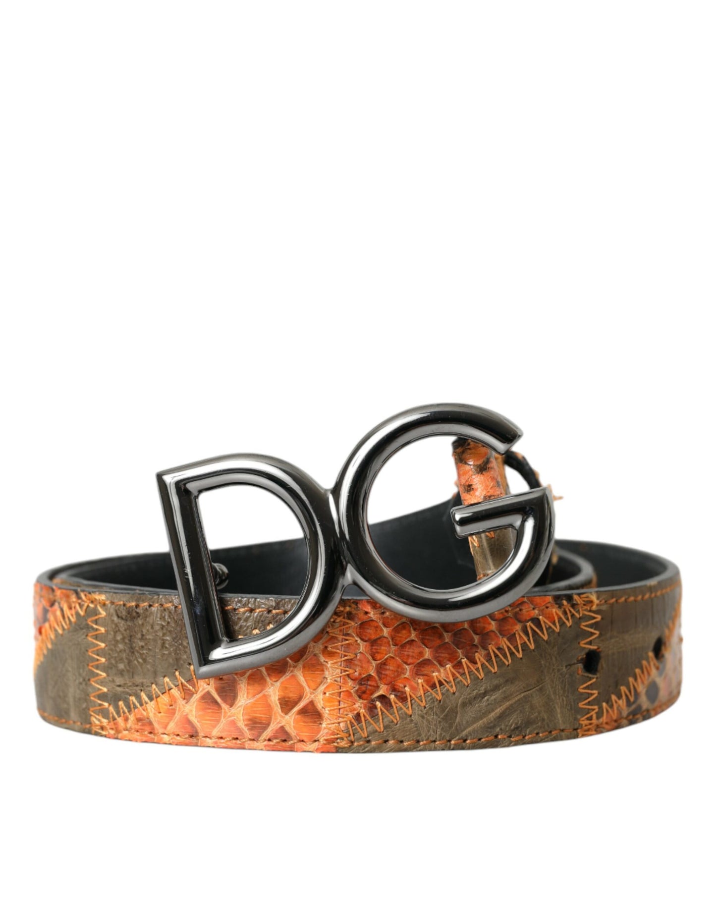 Dolce & Gabbana Patchwork Python Leather Logo Buckle Belt Men Dolce & Gabbana