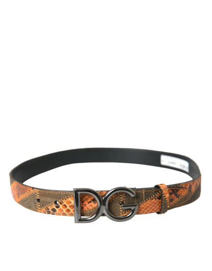 Dolce & Gabbana Patchwork Python Leather Logo Buckle Belt Men Dolce & Gabbana