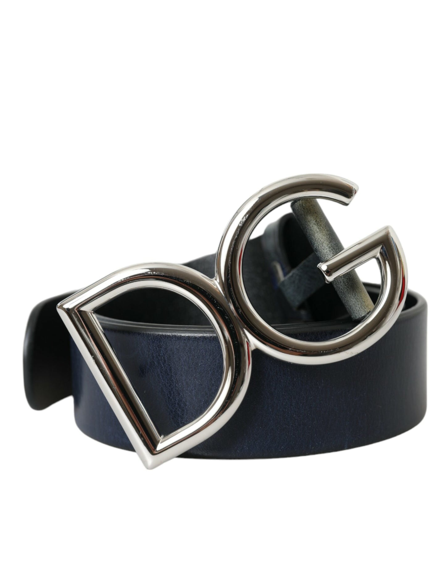 Dolce & Gabbana Blue Leather Silver Metal Logo Buckle Belt Men Dolce & Gabbana