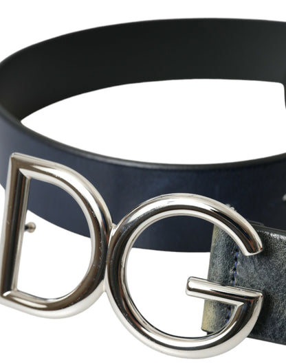 Dolce & Gabbana Blue Leather Silver Metal Logo Buckle Belt Men Dolce & Gabbana