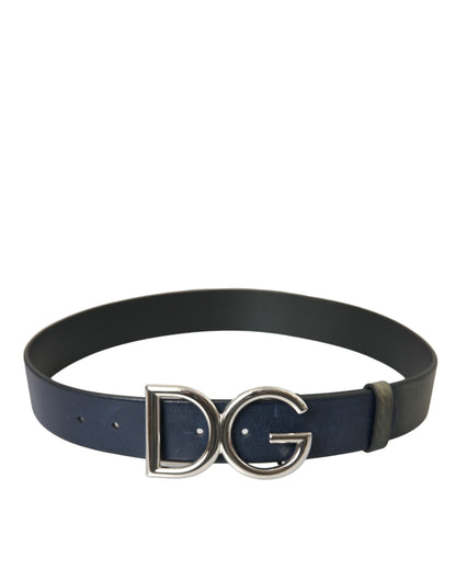 Dolce & Gabbana Blue Leather Silver Metal Logo Buckle Belt Men Dolce & Gabbana