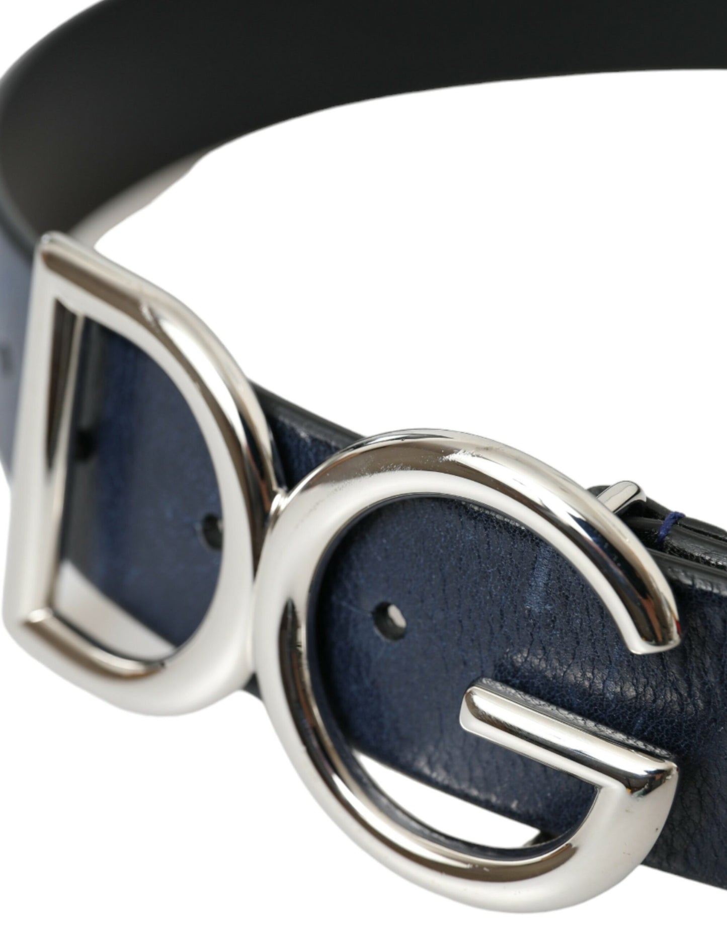 Dolce & Gabbana Blue Leather Silver Metal Logo Buckle Belt Men Dolce & Gabbana