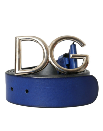 Dolce & Gabbana Blue Leather Silver Metal Logo Buckle Belt Men Dolce & Gabbana