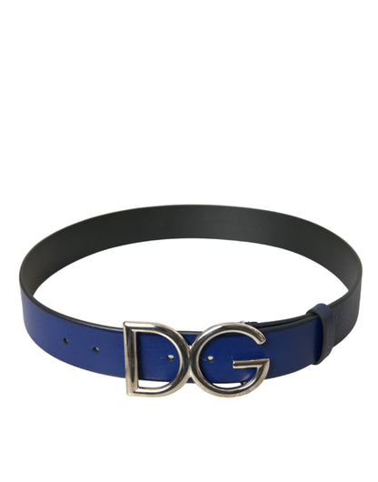 Dolce & Gabbana Blue Leather Silver Metal Logo Buckle Belt Men Dolce & Gabbana