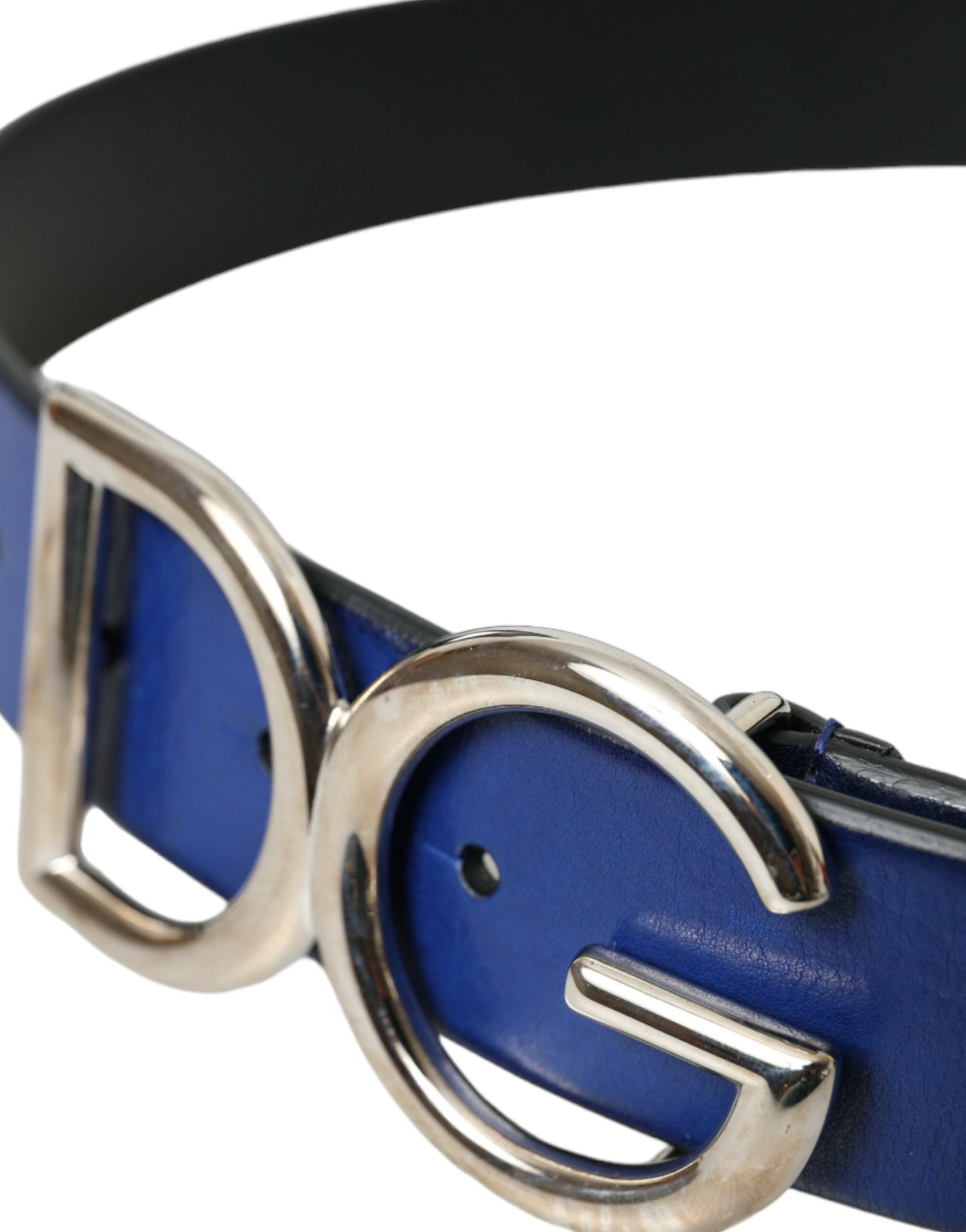 Dolce & Gabbana Blue Leather Silver Metal Logo Buckle Belt Men Dolce & Gabbana