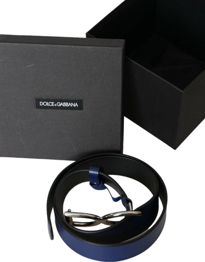 Dolce & Gabbana Blue Leather Silver Metal Logo Buckle Belt Men Dolce & Gabbana