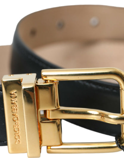 Dolce & Gabbana Black Leather Gold Metal Buckle Belt Men Dolce & Gabbana