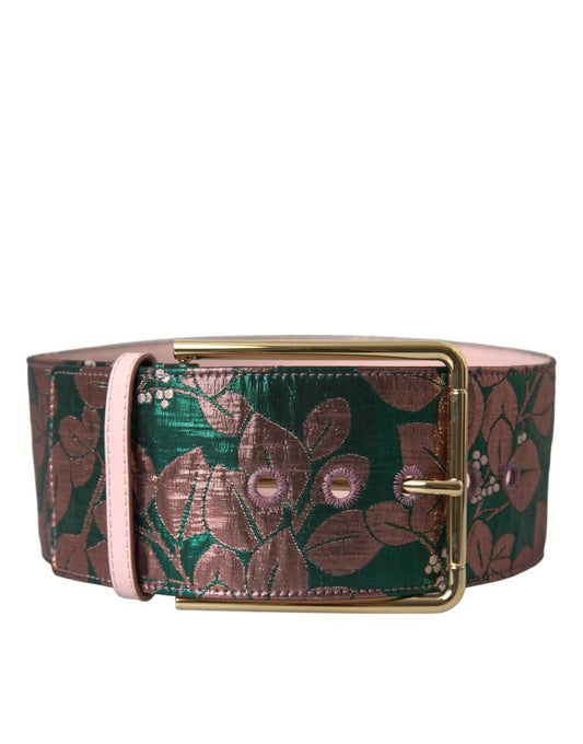 Dolce & Gabbana Multicolor Floral Jacquard Lurex Gold Buckle Belt Dolce & Gabbana