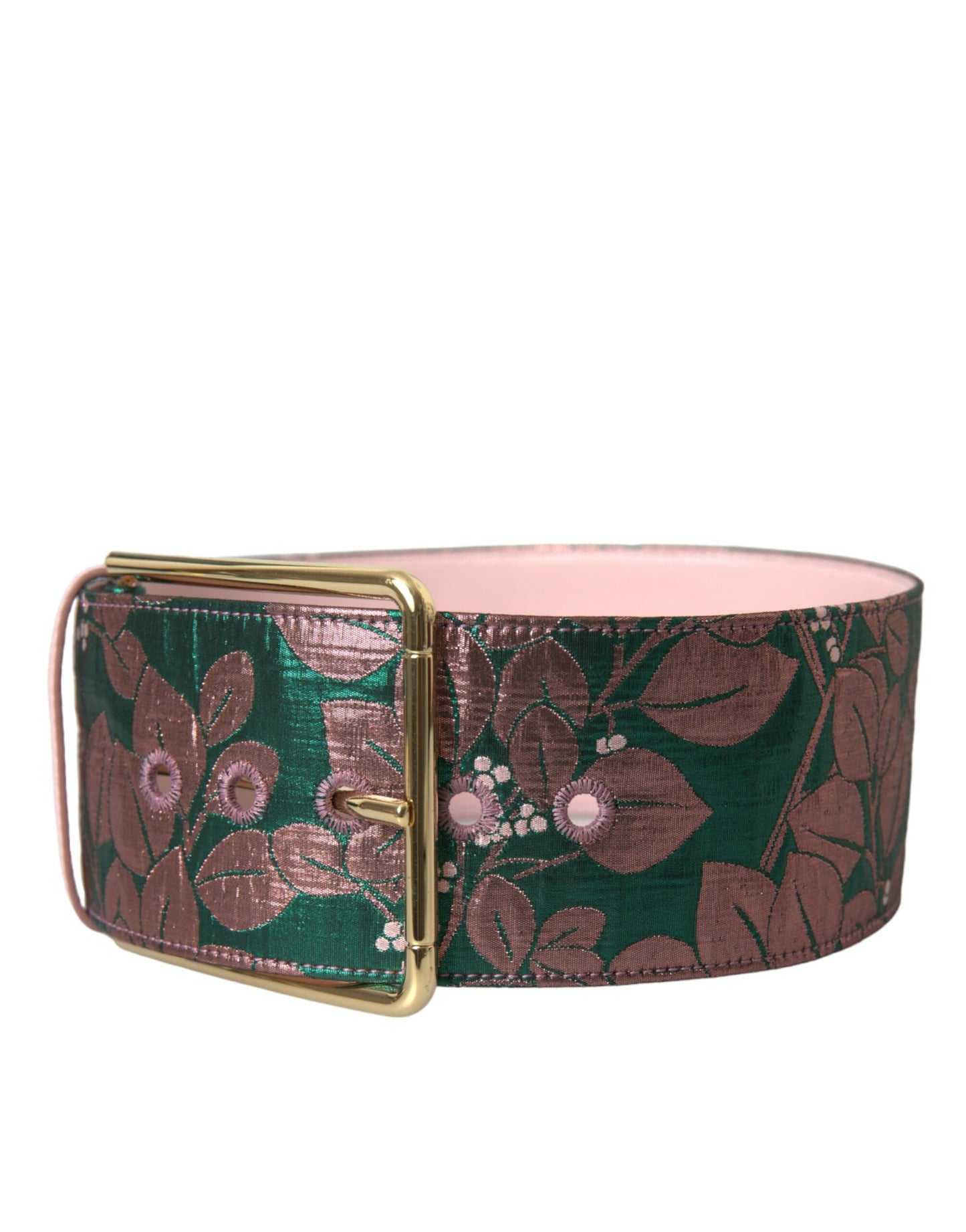 Dolce & Gabbana Multicolor Floral Jacquard Lurex Gold Buckle Belt Dolce & Gabbana