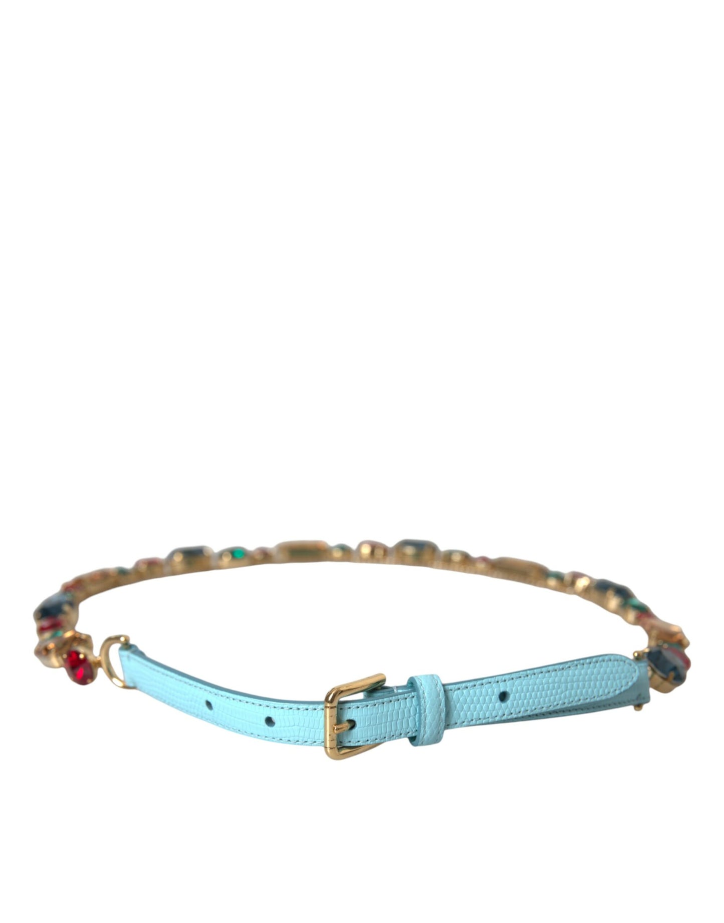 Dolce & Gabbana Light Blue Leather Crystal Chain Waist Belt Dolce & Gabbana