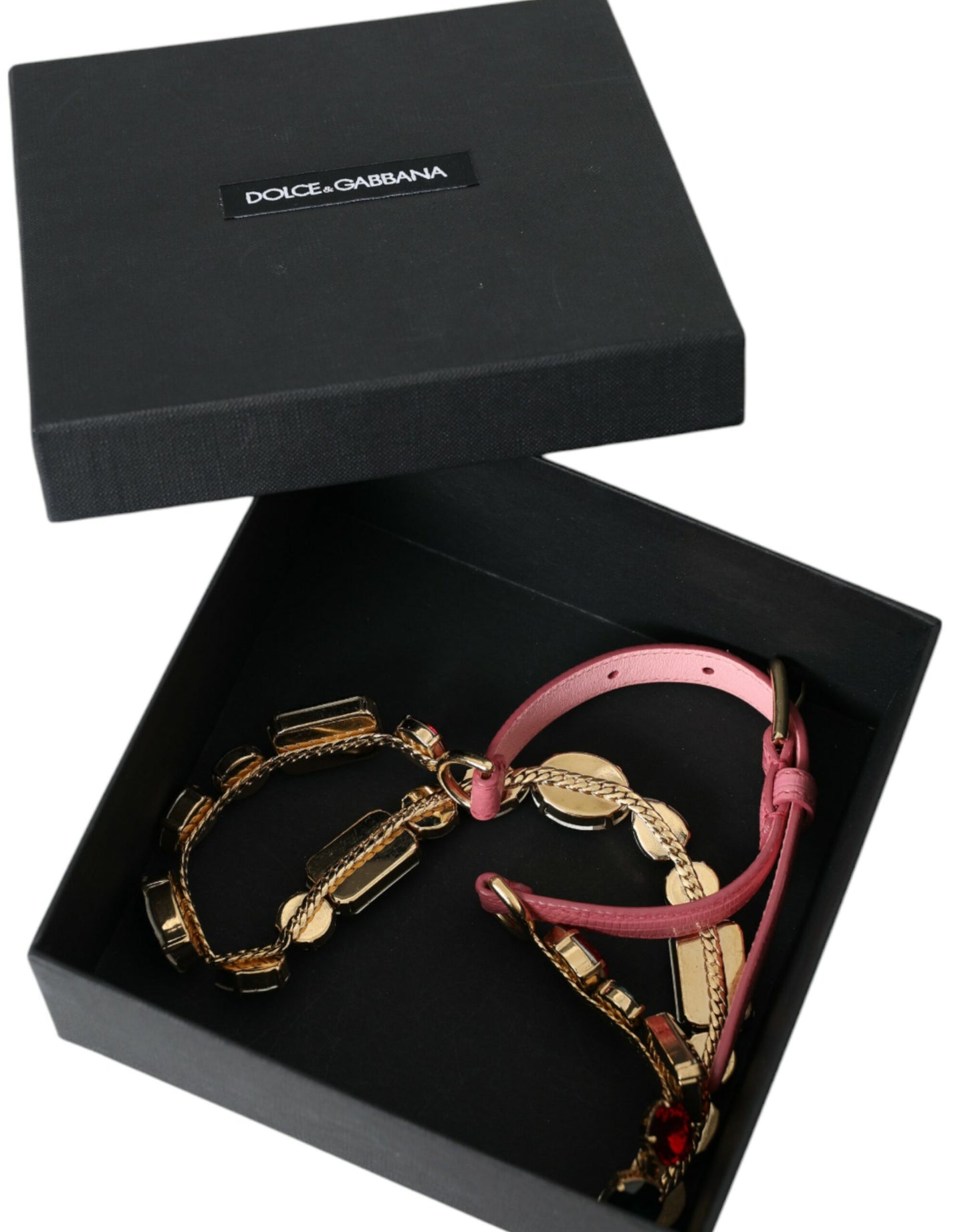 Dolce & Gabbana Pink Leather Crystal Chain Embellished Belt Dolce & Gabbana