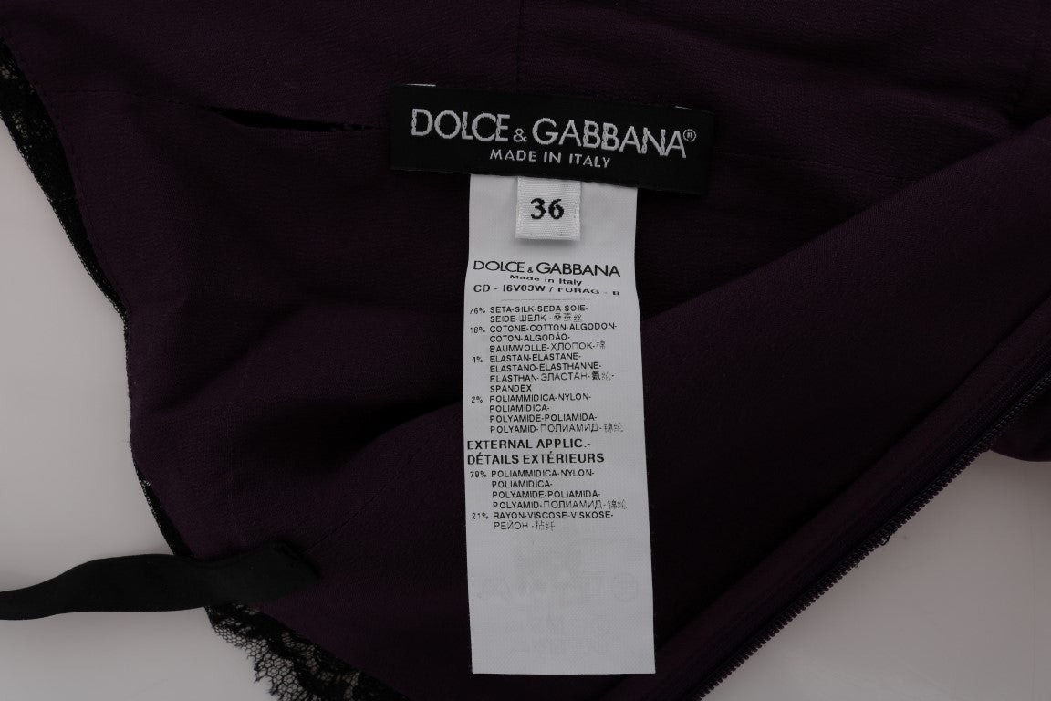 Dolce & Gabbana Elegant Purple Silk Lace Shift Dress Dolce & Gabbana