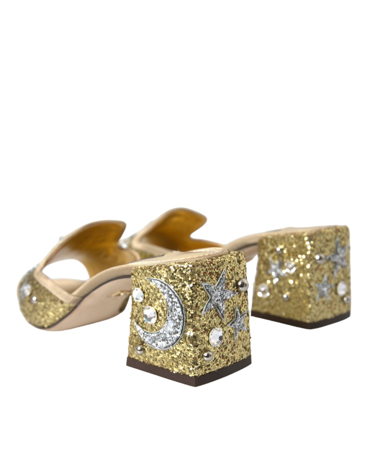 Dolce & Gabbana Gold Sequin Leather Heels Sandals Shoes Dolce & Gabbana